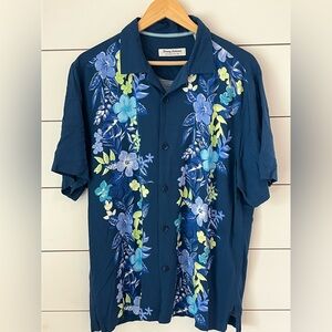 Tommy Bahama The Veracruz Cay Navy Floral Camp Shirt Medium